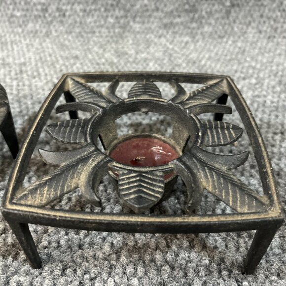 (2) Vtg Cast Iron Candle Holder Pyrex Other Black Legs Stand - Picture 2 of 14